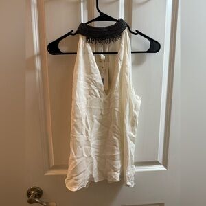 Ramy Brook Ivory Halter Top with Black Beaded Detail